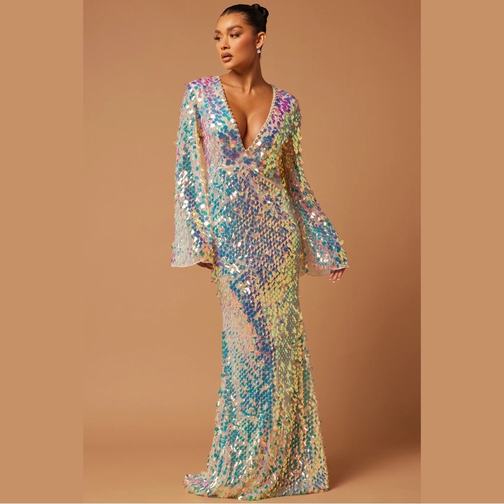 Fashion Nova Multicolor Sequin Long Sleeve Dress
